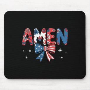 Tapis De Souris Rouge Blanc Bleu Amen Fleur Coquette Nœud Drapeau 