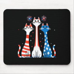 Tapis De Souris Rouge Blanc Bleu Chats Usa Drapeau Feu 4 juillet