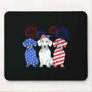 Tapis De Souris Rouge Blanc Bleu Dachshund Chien Usa Drapeau Feu d