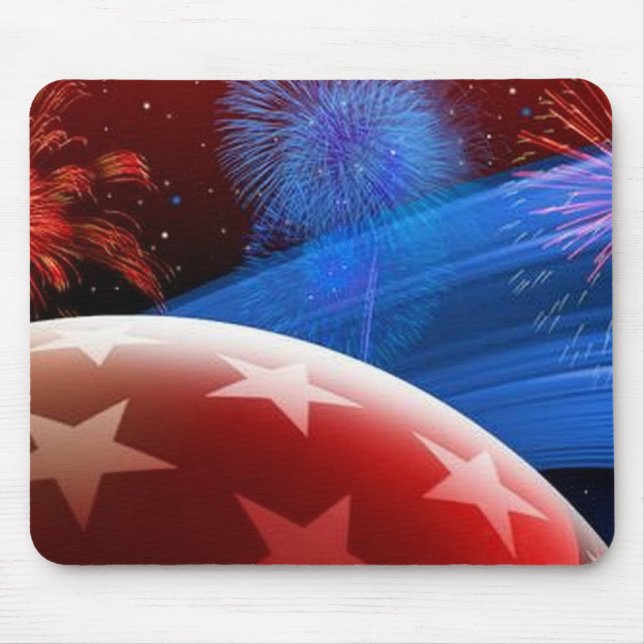 Tapis De Souris Rouge Blanc Bleu Étoiles et Fireworks (Devant)