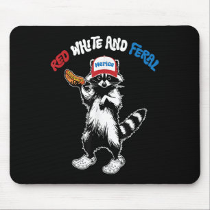 Tapis De Souris Rouge Blanc Et Feral, Funky Raccoon 4 juillet