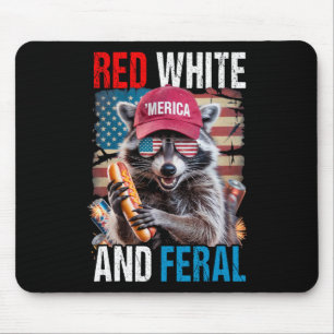 Tapis De Souris Rouge Blanc Et Feral Funky Raccoon Patriotique 4èm
