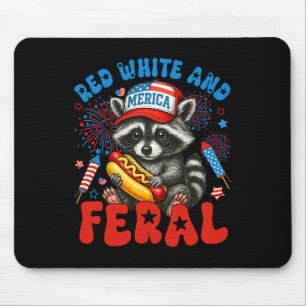 Tapis De Souris Rouge Blanc Et Feral Funky Raccoon Usa 4 juillet