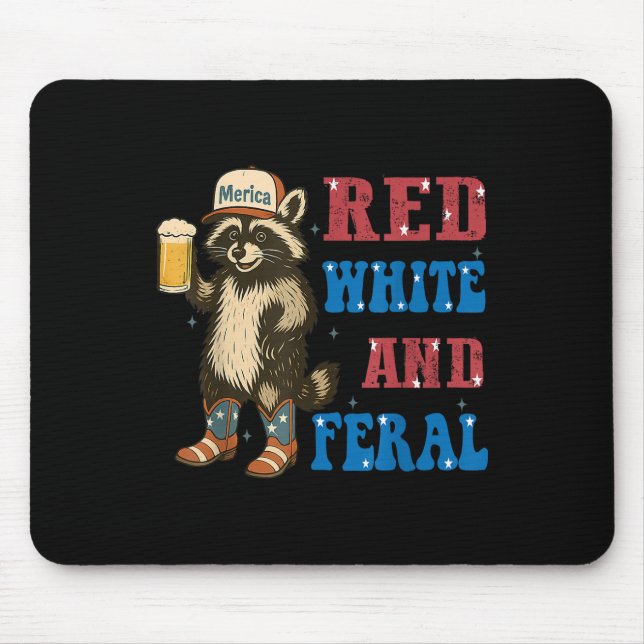 Tapis De Souris Rouge Blanc Et Féroce Raton Laveur Drôle Bière 4 J (Devant)
