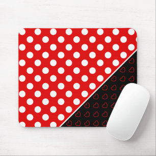 Tapis De Souris Rouge Blanc Et Noir Pois Et Coeurs Élégants