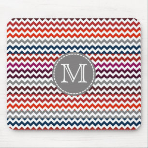 Tapis De Souris Rouge blanc gris Chevron Zigzag Monogramme #2