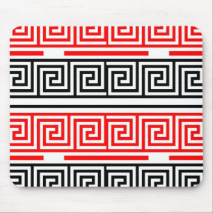 Tapis De Souris Rouge Blanc noir Clé grecque Fret Motif Design