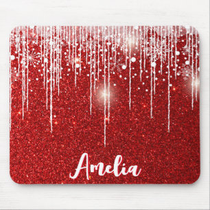 Tapis De Souris Rouge Blanc Snowflake Votre nom