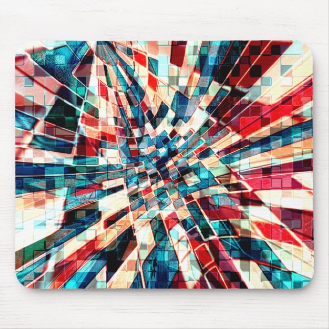 Tapis De Souris Rouge bleu voyant sur carreaux tordus et effet sab (Devant)