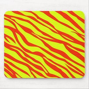 Tapis De Souris Rouge Cerise Et Rayures Zébrées Jaune Néon