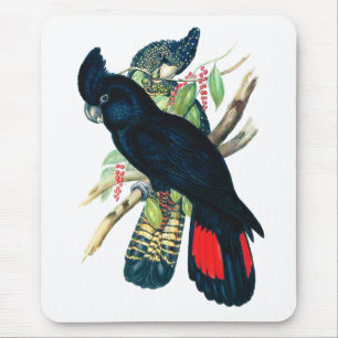 Tapis De Souris Rouge coupé la queue, Cockatoos. noirs (de