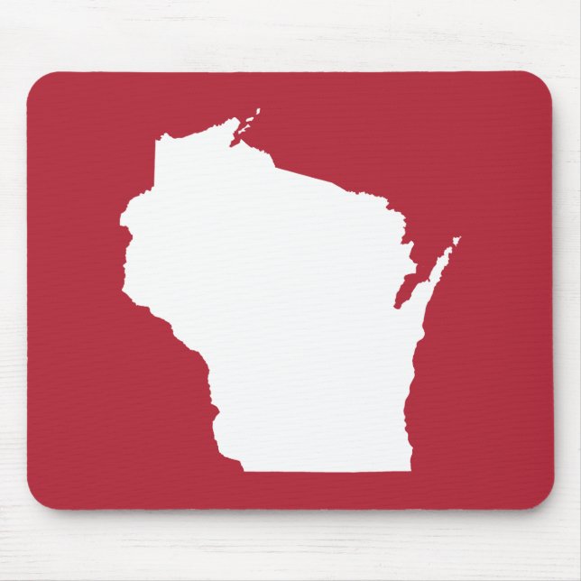 Tapis De Souris Rouge et Blanc Forme du Wisconsin (Devant)