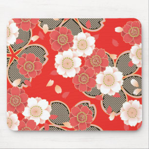 Tapis De Souris Rouge et blanc Sakura Japonais Kimono