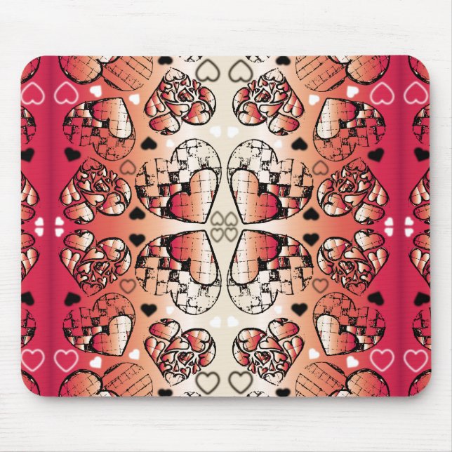 Tapis De Souris Rouge et blanc Whimsical Romantic Hearts motif (Devant)
