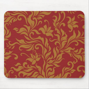 Tapis De Souris Rouge et motif floral d'or