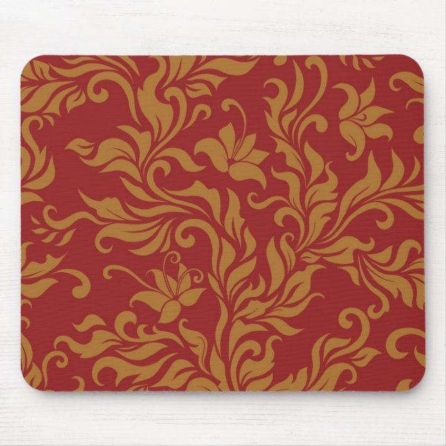 Tapis De Souris Rouge et motif floral d'or (Devant)