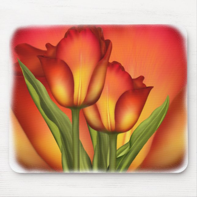 Tapis De Souris Rouge et tulipes d'or (Devant)