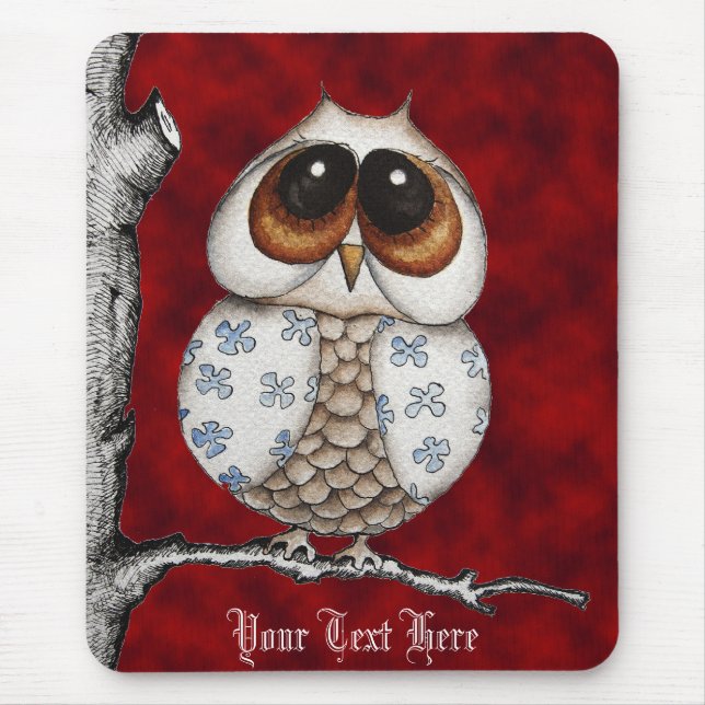 Tapis De Souris Rouge floral Mousepad de hibou (Devant)