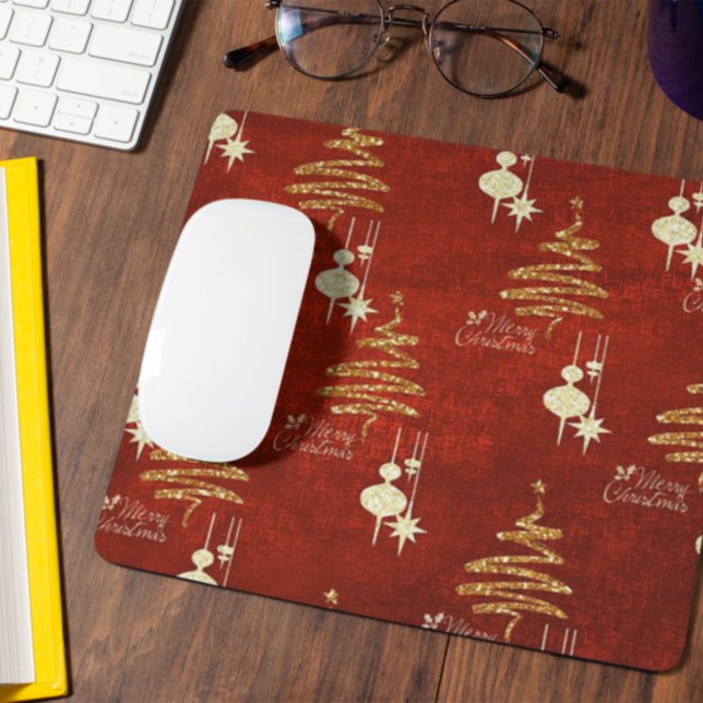 Tapis De Souris Rouge & Golden Joyeux Noël Mousepad (Créateur téléchargé)