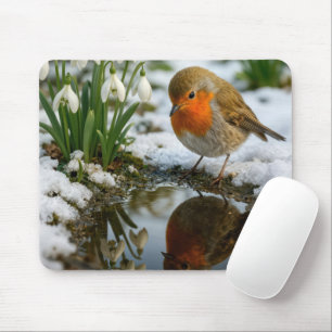 Tapis De Souris Rouge-gorge dans un jardin printanier