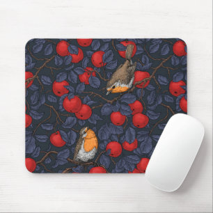 Tapis De Souris Rouge-gorges dans le pommier/bleu et rouge