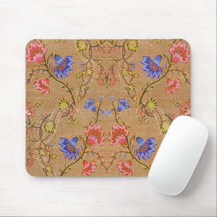 Tapis De Souris Rouge Impérial & Or Broderie Florale en Soie