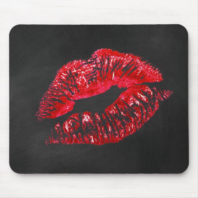 Tapis De Souris Rouge Lipstick Baiser en noir (Devant)