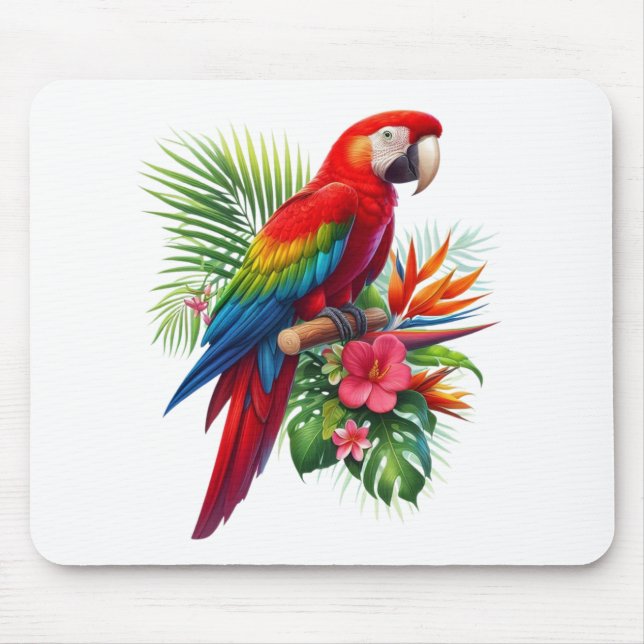 Tapis De Souris Rouge macaw tropical floral (Devant)