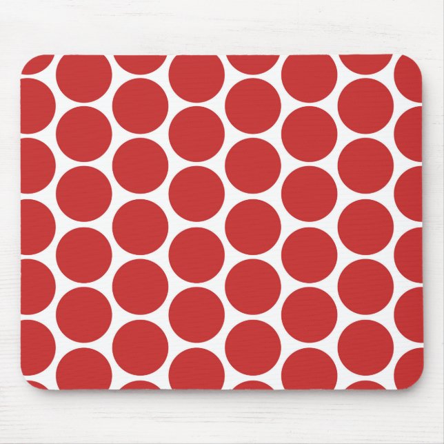 TAPIS DE SOURIS ROUGE MODERNE, POIS BLANCS (Devant)