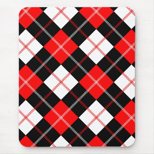 Tapis De Souris Rouge Noir Blanc Argyle Carreaux (Devant)