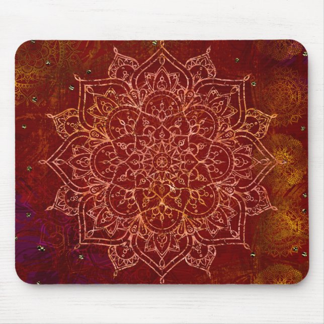Tapis De Souris Rouge Rouille Mandala Or Glamour Moderne Chic (Devant)