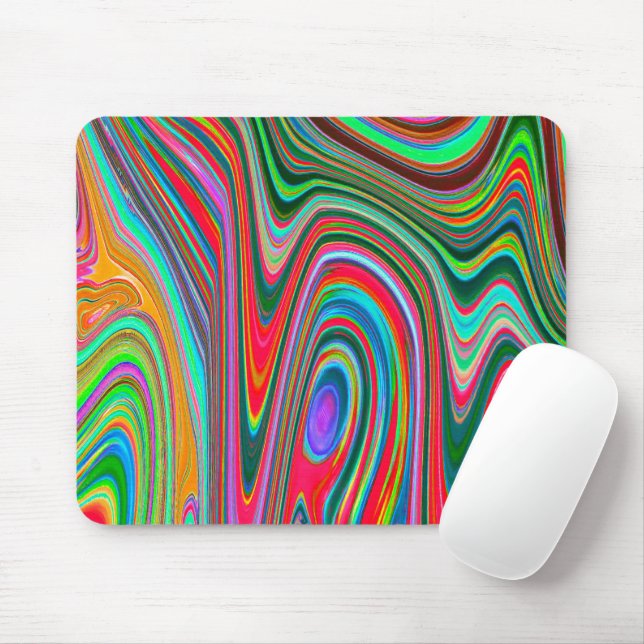 Tapis De Souris Rouge, Vert et Bleu Abstrait Art Groovy Tripant (Avec souris)