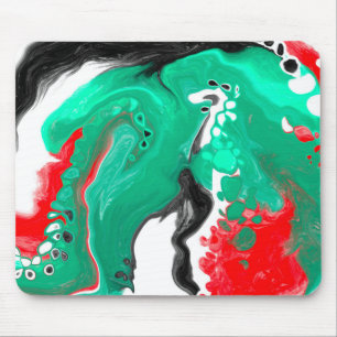 Tapis De Souris Rouge, vert, noir et Marbre blanc Fluid Art