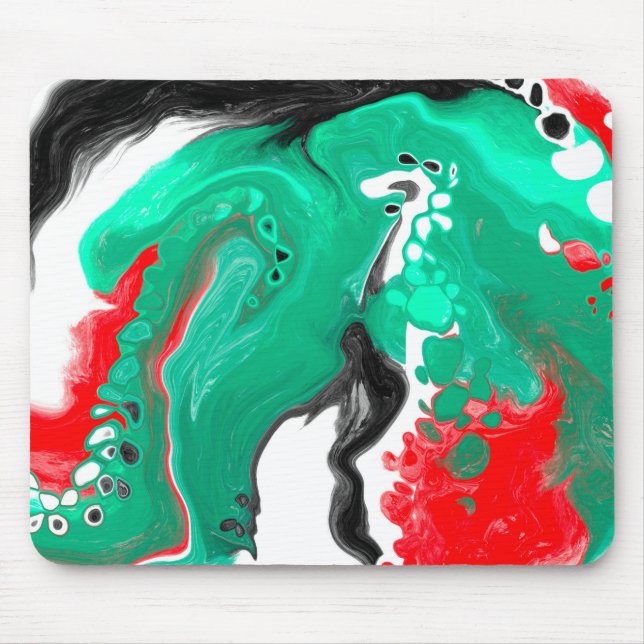 Tapis De Souris Rouge, vert, noir et Marbre blanc Fluid Art (Devant)