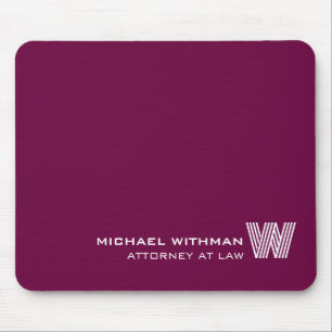 Tapis De Souris ROUGE VIN Monogramme personnalisé, Nom & Professio