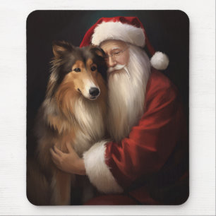 Tapis De Souris Rough Collie Avec Noël Festif Du Père Noël