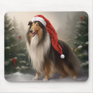 Tapis De Souris Rough Collie Chien dans la neige Noël