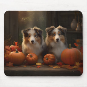Tapis De Souris Rough Collie chiot Automne Délice Citrouille 