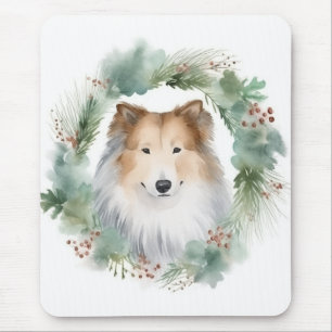 Tapis De Souris Rough Collie Christmas Wreath Festive Pup