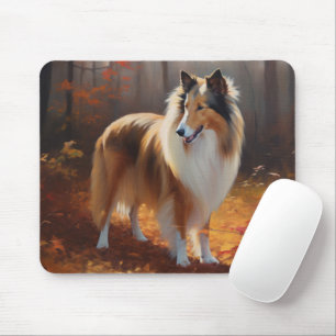 Tapis De Souris Rough Collie dans les feuilles d'automne tombées i