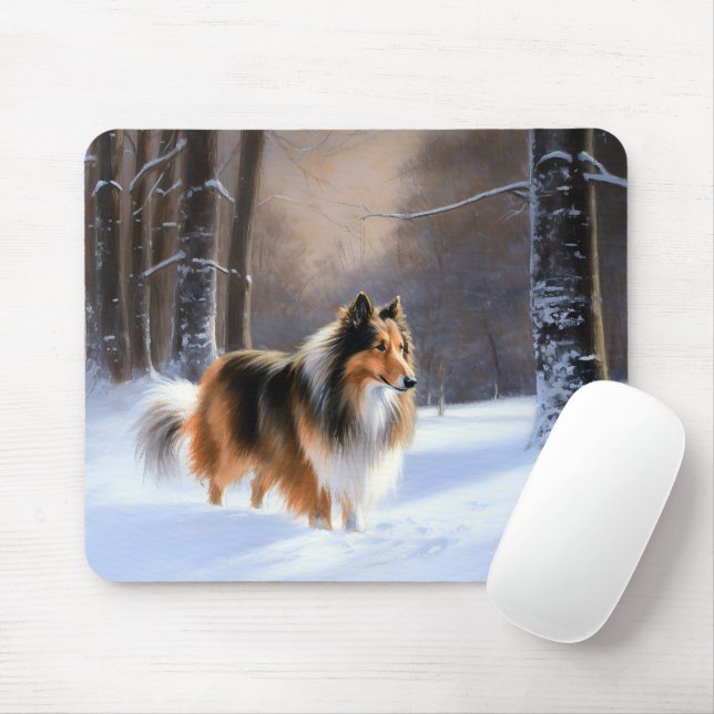 Tapis De Souris Rough Collie Laisser Neige Noël (Avec souris)