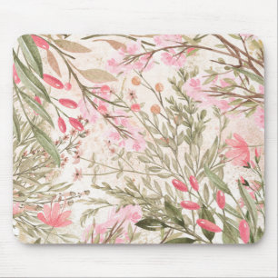 Tapis De Souris Rougissent l'aquarelle de corail rose de vert