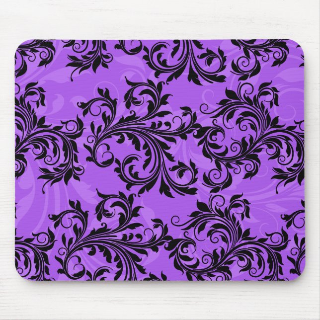 Tapis De Souris Rouleaux feuillus mauve et noire Mousepad (Devant)