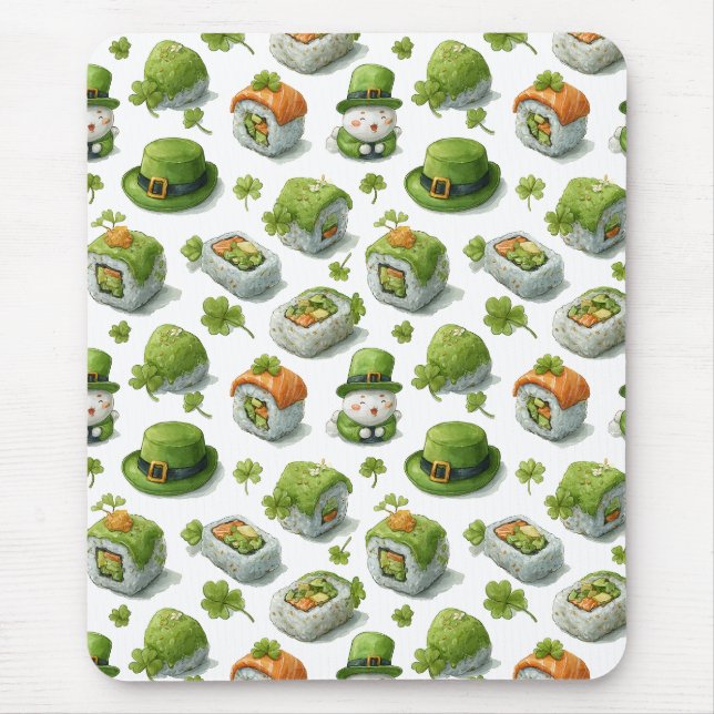 Tapis De Souris Roulés de sushi de la Saint-Patrick & Trèfle (Devant)