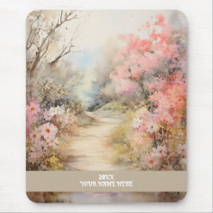 Tapis De Souris Route fleurie rose