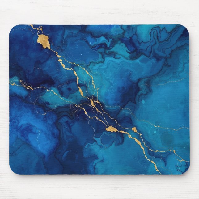 Tapis De Souris Royal Blue Marble Gold Accent Mousepad (Devant)