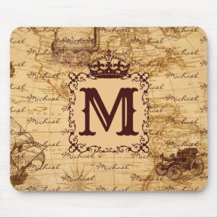 Tapis De Souris Royal Crown Vintage Name Pattern Beige