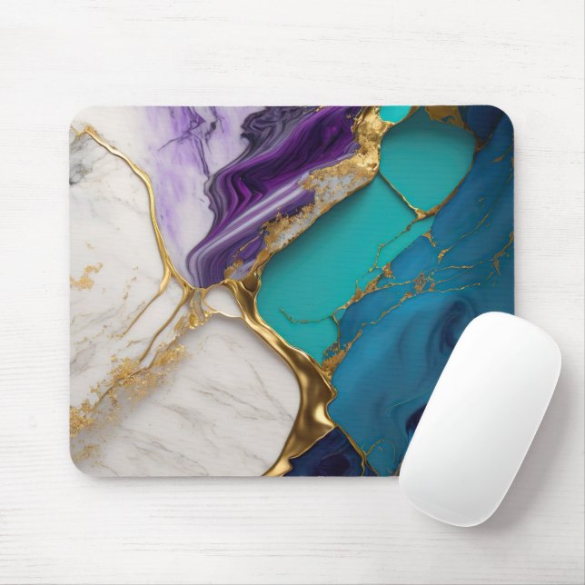 Tapis De Souris Royal Teal & Amethyst Marble with Gold Veins (Avec souris)