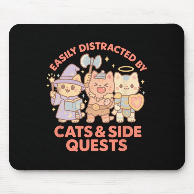 Tapis De Souris Rpg Gamer Nerdy Cats Side Quest Distracted Tableto (Devant)