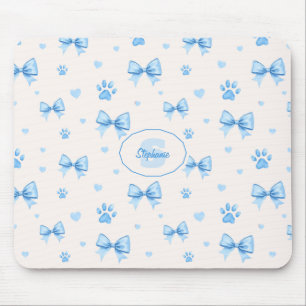 Tapis De Souris Ruban bleu, Coeur et Motif Empreinte de patte sur 